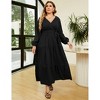 Plus Size Women's V Neck Long Sleeve Maxi Dress Floor Length Elegant Casual - 3 of 4