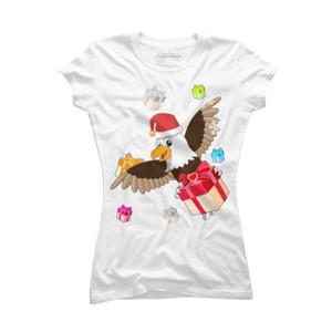 Junior's Design By Humans Santa American Bald Eagle Christmas T-Shirt By thebeardstudio T-Shirt - 1 of 3