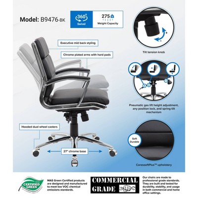 Black Mid-Back Executive Chair with Chrome Finish and Vinyl Upholstery