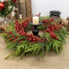 20 Inches Classic Rustic Wreath Green Norfolk Pine Needle Red Berry Xmas Winter Wreath for Front Door Window Porch Wall - 4 of 4