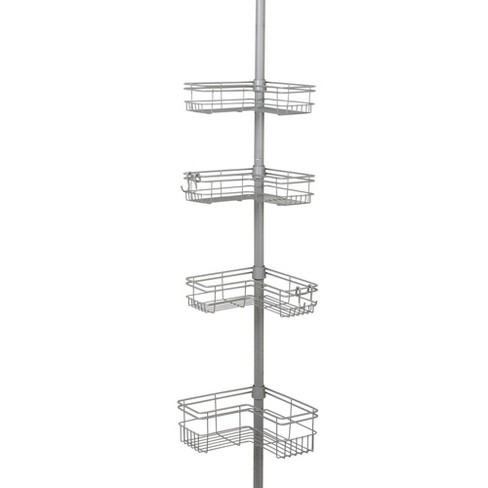 Corner Shower Caddy Tension Pole: Rust Proof 4Tier Shampoo Storage Organizer  for Inside Shower - Telescoping Rod Shower Rack for Bathroom and Bathtub -  Restroom Floor Standing Bath Rack Holder 