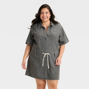 Women's Short Sleeve Drop Waist Drawstring Mini Dress - Universal Thread™ - 1 of 2
