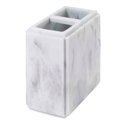 Catania Marble-Inspired Gray and White Resin Toothbrush Holder