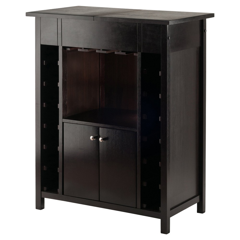 Yukon Wine Cabinet Wood/Espresso - Winsome: Hardwood Liquor Storage, 14-Bottle Rack, Stemware Holder