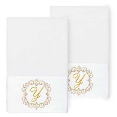 Linum Home Textiles 100% Turkish Cotton MONICA Gold Thread 2PC Embellished Hand Towel Set
