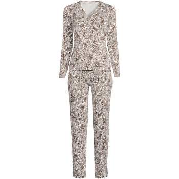 Lands' End Women's Cooling 2 Piece Pajama Set - Long Sleeve Crossover Top and Pants