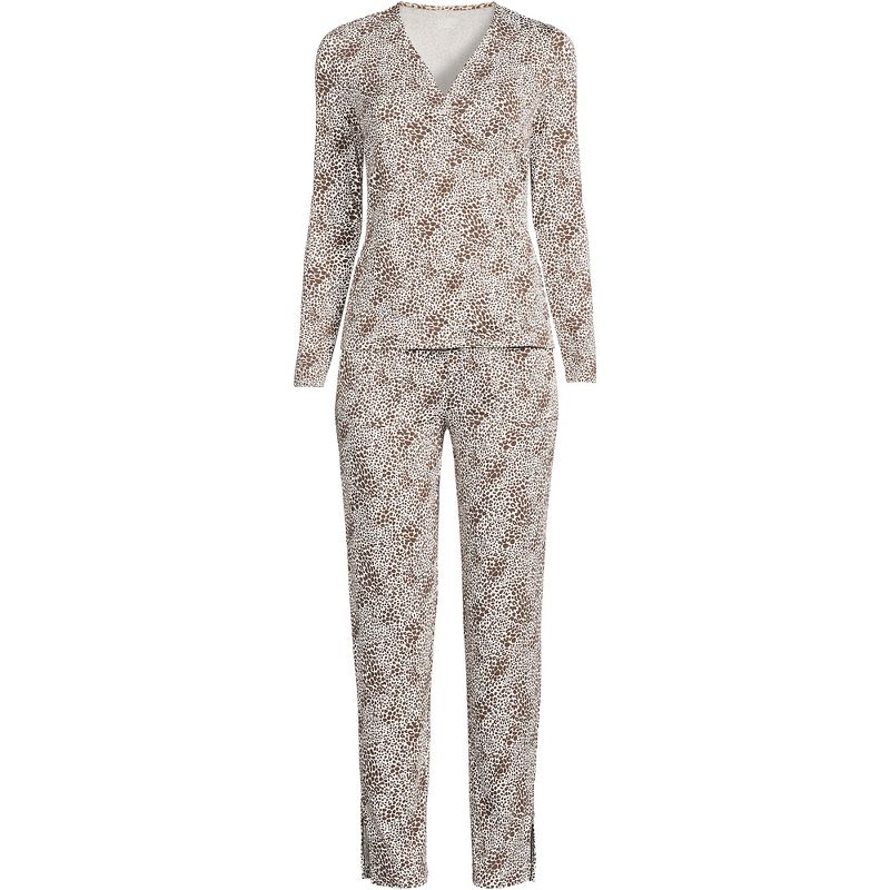 Lands' End Women's Cooling 2 Piece Pajama Set - Long Sleeve Crossover Top and Pants, 1 of 4