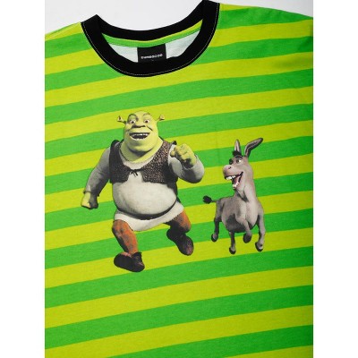 Shrek Donkey & Shrek Adult Green Striped Crew Neck Short Sleeve T-shirt
