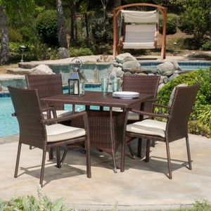 Campbell 5pc Wicker Patio Dining Set with Cushions - Multibrown - Christopher Knight Home - 1 of 4