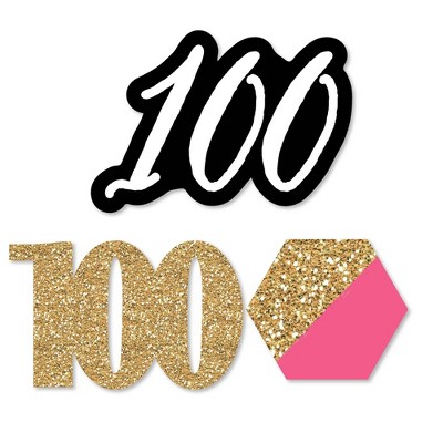 Big Dot of Happiness Chic 100th Birthday - Pink, Black and Gold - DIY Shaped Party Cut-Outs - 24 Count