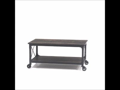 Carbon Oak Rectangular Mobile Coffee Table with Metal Frame