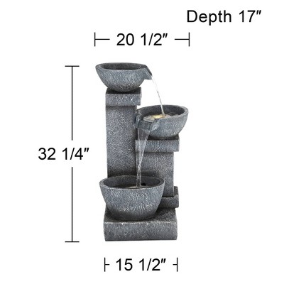 Gray Faux Stone Cascading LED Floor Fountain with Three Bowls