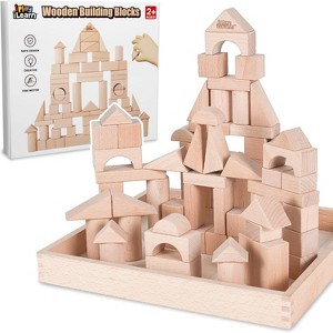 iPlay, iLearn Kid Wooden Building Block Set, Toddler Natural Wood Block Montessori Learning Toy - 1 of 3