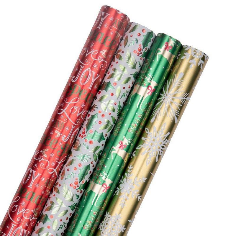 JAM Paper &#38; Envelope 4ct Holographic &#39;Merry Christmas&#39; Gift Wrap Rolls Gold/Silver/Black, 1 of 9