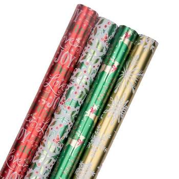 JAM Paper & Envelope 4ct Holographic 'Merry Christmas' Gift Wrap Rolls Gold/Silver/Black