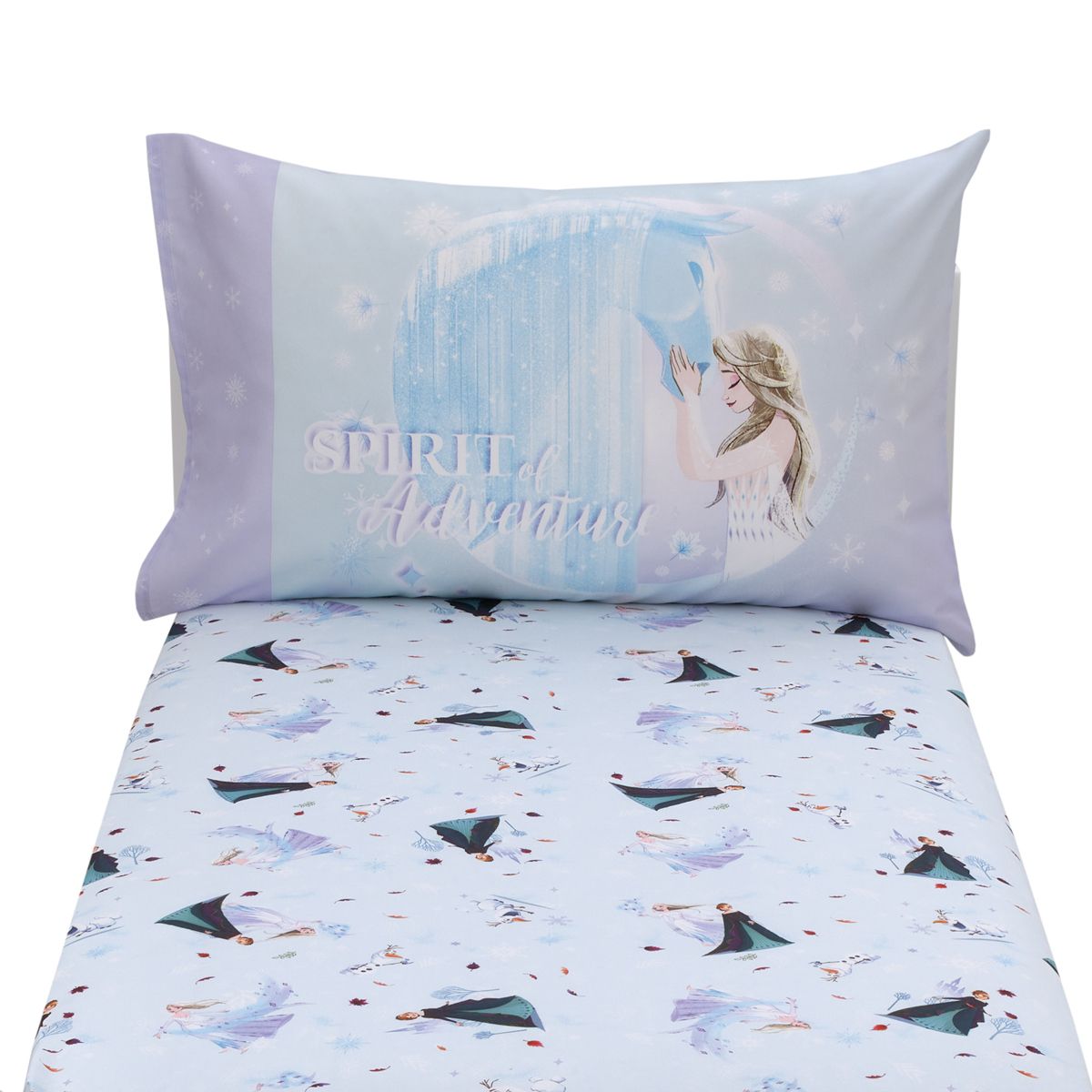 NoJo Disney Frozen Winter Cheer Lavender, Aqua and White Anna, Elsa and Olaf 2 Piece Toddler Sheet Set - Fitted Bottom Sheet and Reversible Pillowcase - thumbnail 6