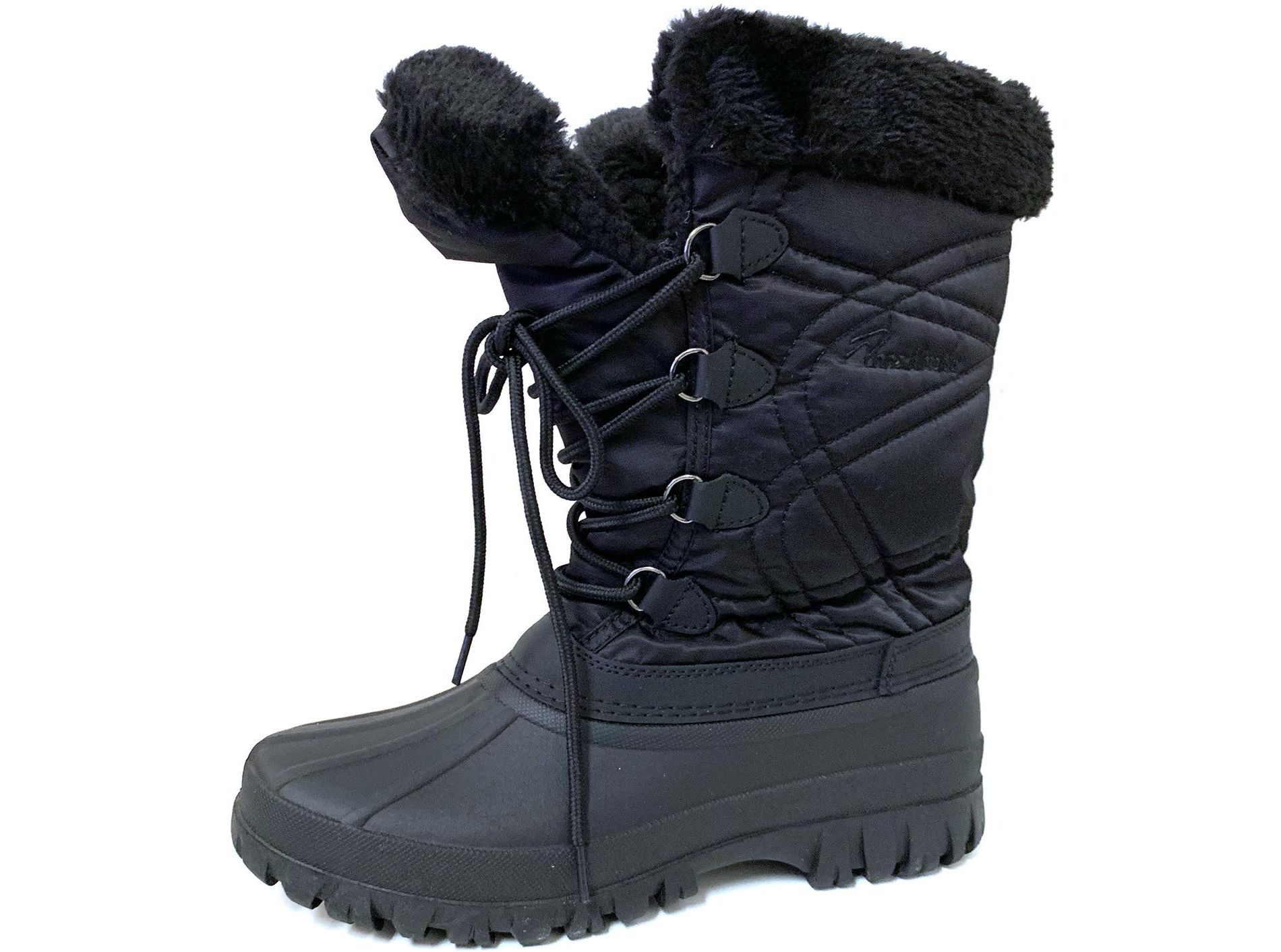 Women's Snow Boots Black Fur Warm Zipper Winter Shoes