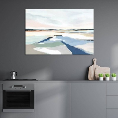 Seaside Day Abstract Landscape Canvas Art in Blue and Beige