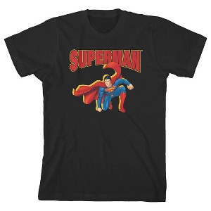 Superman Landing Crew Neck Short Sleeve Black T-shirt Toddler Boy to Youth Boy - 1 of 3