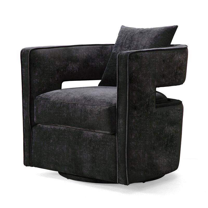 TOV Furniture Kennedy 17.8" Transitional Velvet Swivel Accent Chair in Black, 3 of 8