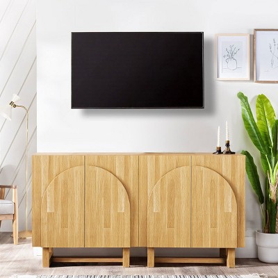 Light Brown Wood TV Stand with Storage, Arched Modular TV Unit with Adjustable Shelf for Living Room – Cuddlewood