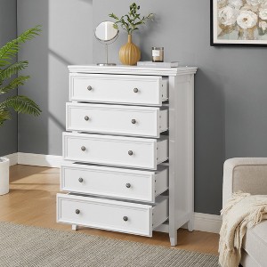 Gulches Modern Farmhouse White 5-Drawer Dresser Tall Chest with Smooth Metal Rails, Anti-Tipping Device, Closet Organizer - 1 of 4