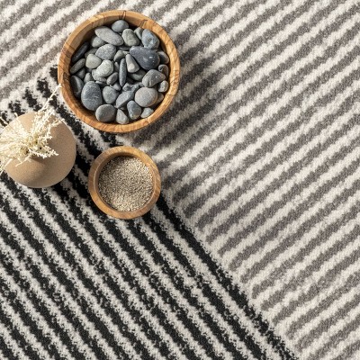 Gray and Ivory Striped Synthetic Area Rug, 3' x 8'