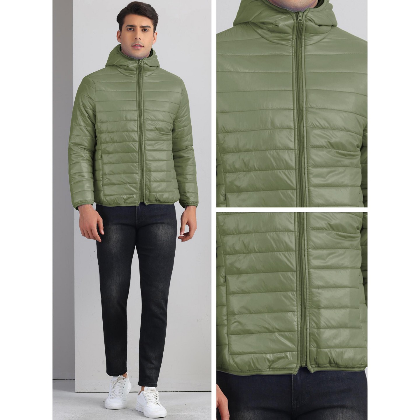 Мужская куртка Lars Amadeus Winter Zipper Lightweight Warm Padded Hooded Puffer Jackets Olive Green, цвет: Оливковый — фото 4