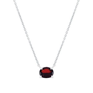 Simona Sterling Silver, 6x8mm Oval Gem Necklace - Garnet - Red - 16+2 Inch - 1 of 2
