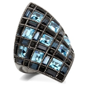 Slickblue Sea Blue Crystal Ruthenium Brass Ring for Women, Stylish and Versatile Jewelry Piece, Size 5-9 - 1 of 4