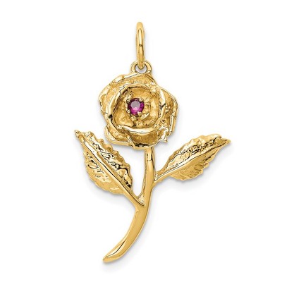 Black Bow Jewelry 14k Yellow Gold Red Cubic Zirconia Accented 3D Rose Pendant