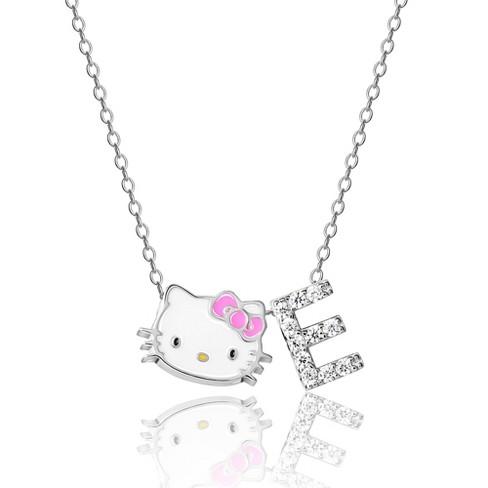Hello Kitty Womens Silver Plated Clear Crystal Hello Kitty Pendant, 18