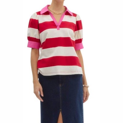 Women's Striped Puff Sleeve Shirt - entro