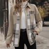 Women Lapel Jackets Color Block Plaid Button Front Pockets Long Sleeve Shirt Jacket - 3 of 4