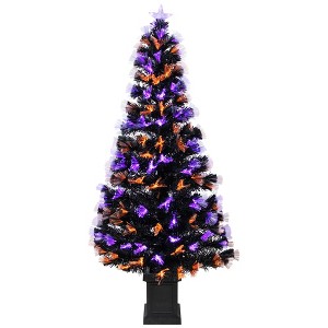 Northlight 8-Function Fiber Optic Artificial Pine Potted Halloween Tree - 5' - Black - Orange and Purple LED - 1 of 4