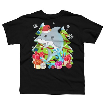 Boy's Design By Humans Funny Santa Shark Christmas T-Shirt By thebeardstudio T-Shirt