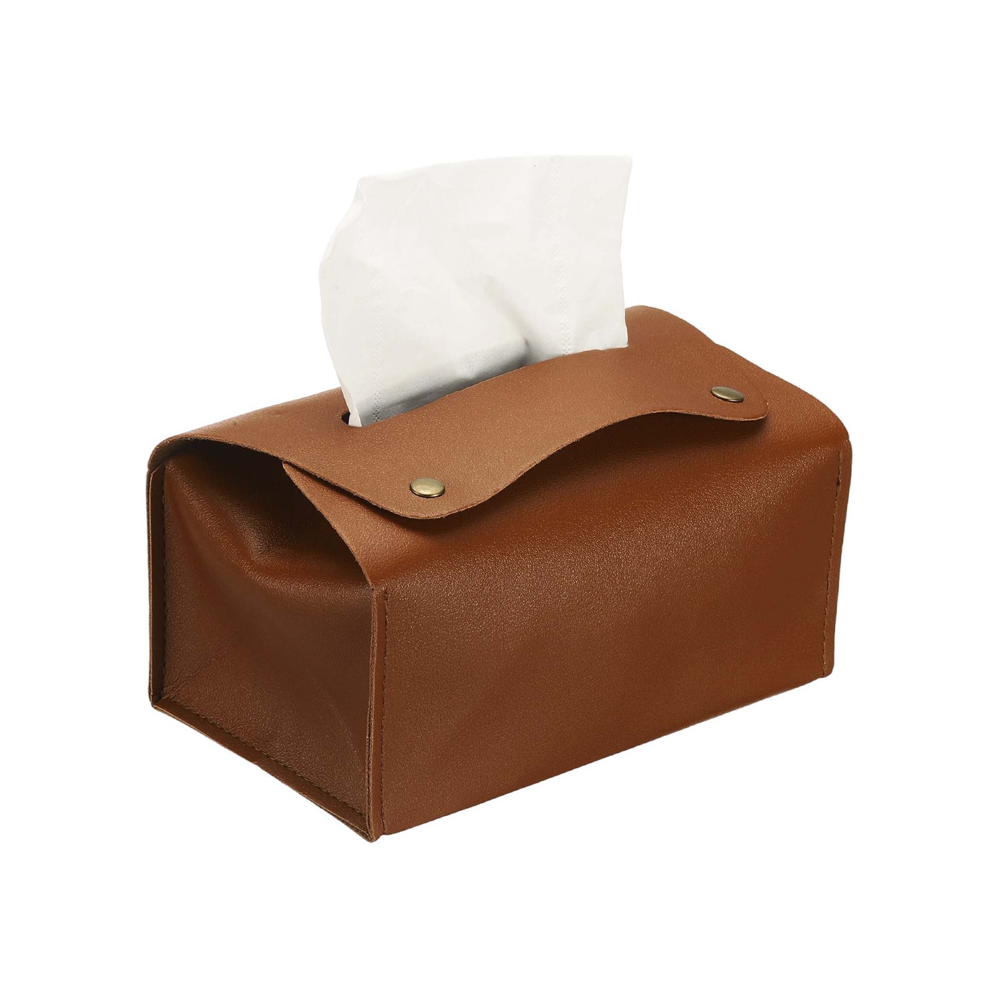 Unique Bargains PU Leather Home Car Office Decorative Tissue Box Holder Brown