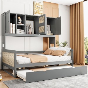 TIRAMISUBEST Twin/Full Size Daybed With Twin Size Trundle and All-in-One Cabinet, Wooden Daybed Frame Sofa Bed with Storage Shelves - 1 of 4