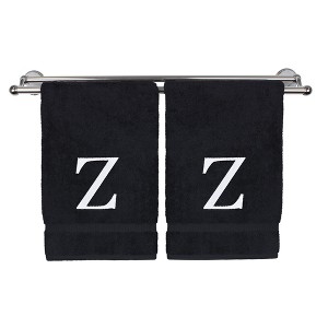 BC BARE COTTON Monogrammed Hand Towel, 100% Turkish Cotton - Set of 2 - Black - White Block - 1 of 3