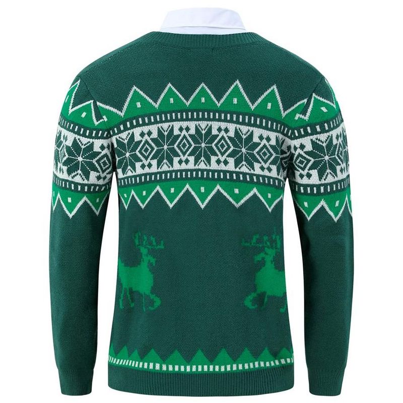 Men's Christmas Sweaters Holiday Reindeer Snowflakes V Neck Jumpers, 3 of 7