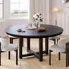 PexFix 52" x 52" Solid Wood Farmhouse Dining Table Round Wood Texture Top with Cross X Base for Modern Dining Rooms & Family Gatherings Black - 2 of 4