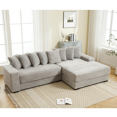 NicBex Couches for Living Room 2-Piece L-Shaped Sofa Corduroy Upholstered Sofa Left Chaise Daybed with Armrests and 8 Throw Pillows