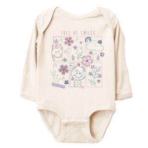 The Juniper Shop Mini Smiley Full of Smiles Outline Long Sleeve Bodysuit - 18M - Natural - 1 of 4