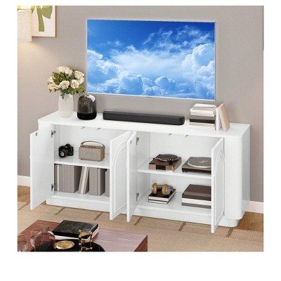 TV Stand for TVs up to 75/80inch, Modern Entertainment Center with Storage , Curved TV Media Console with Shelves for Living Room, White