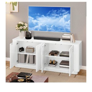 TV Stand for TVs up to 75/80inch, Modern Entertainment Center with Storage , Curved TV Media Console with Shelves for Living Room, White - 1 of 4