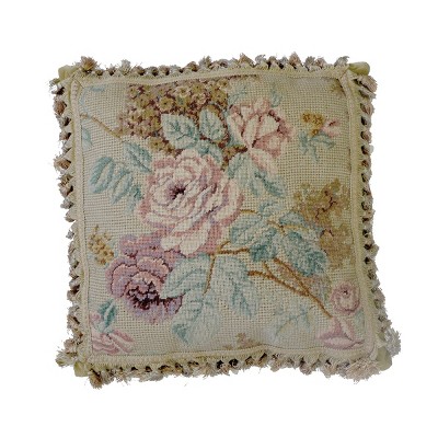 C&F Home 17" x 17" Peach Rose Bouquet Needlepoint Pillow