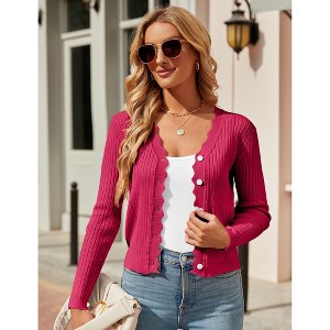 Womens Lightweight Knit Cardigan V Neck Long Sleeve Front Button Down Elegant Shrugs - 1 of 4