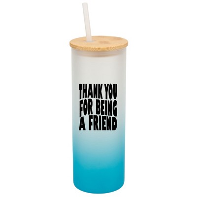 Elanze Designs Thank You For Being A Friend Wrap-Around Design 25 Ounce Frosted Gradient Glass On-The-Go Coffee Travel Skinny Tumbler Mug Cup, Bamboo