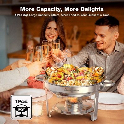 5QT Stainless Steel Round Chafing Dish Buffet Set with Glass Lid, 4-Pack