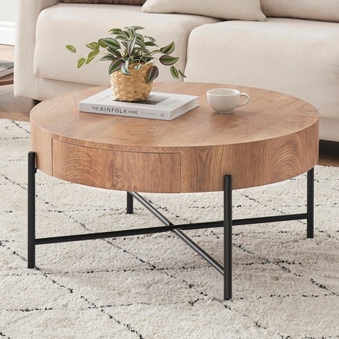 Farmhouse Round Coffee Table Solid Wood Center Table With Two Drawers Target